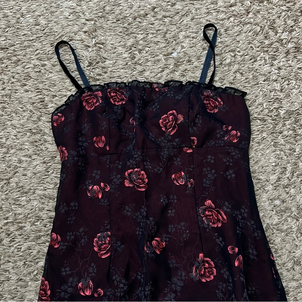 Zum Zum by Niki Livas Y2K Vintage 90s Red Black Floral Mini Size 3 - 4 Dress - Picture 4 of 9